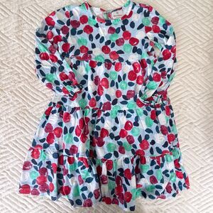 Hanna Andersson Girls Size 120 Blue Apple Print Tiered Cotton Dress Long Sleeve